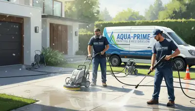 Concrete pressure cleaning in Duluth, MN removes salt stains and grime from a driveway